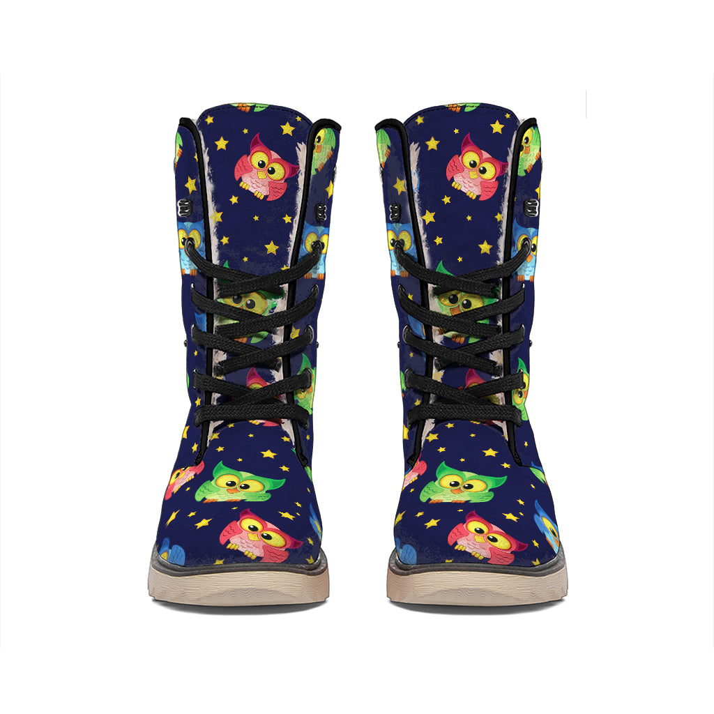 Owl And Star Pattern Print Winter Boots