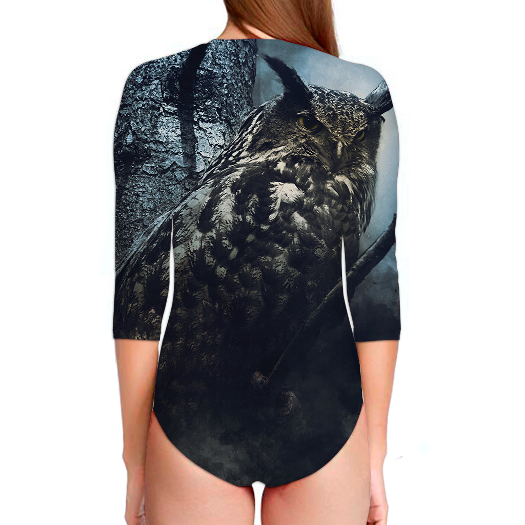 Owl At Night Print Long Sleeve Swimsuit