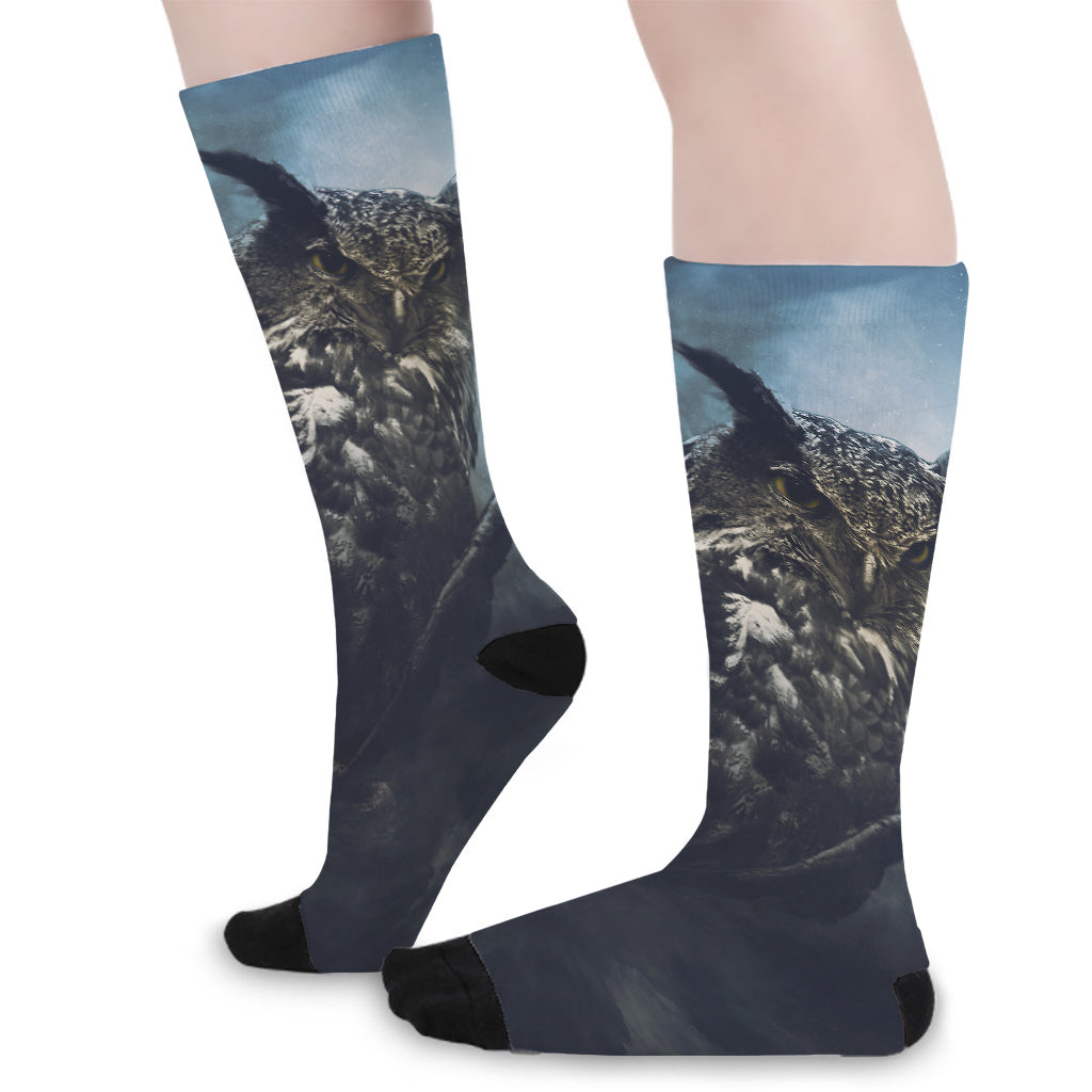Owl At Night Print Long Socks