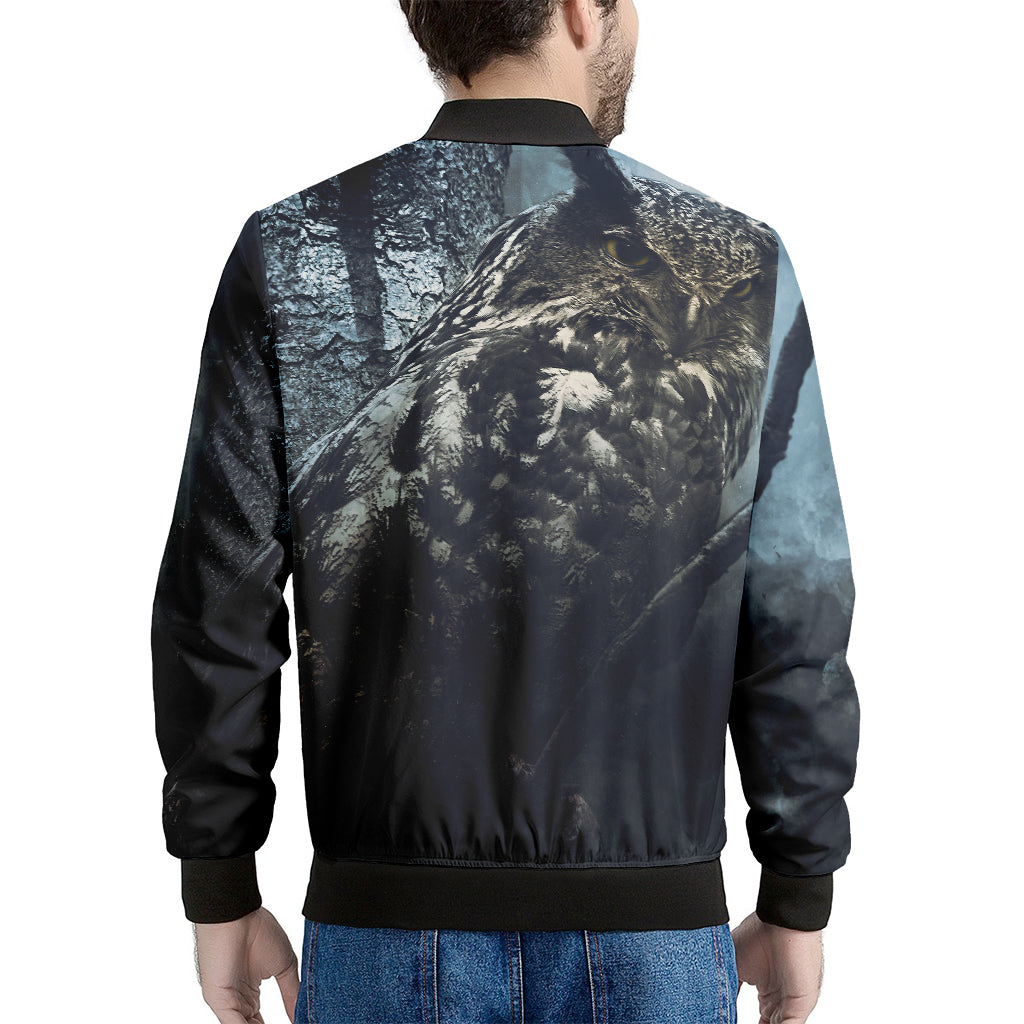 Owl At Night Print Men's Bomber Jacket