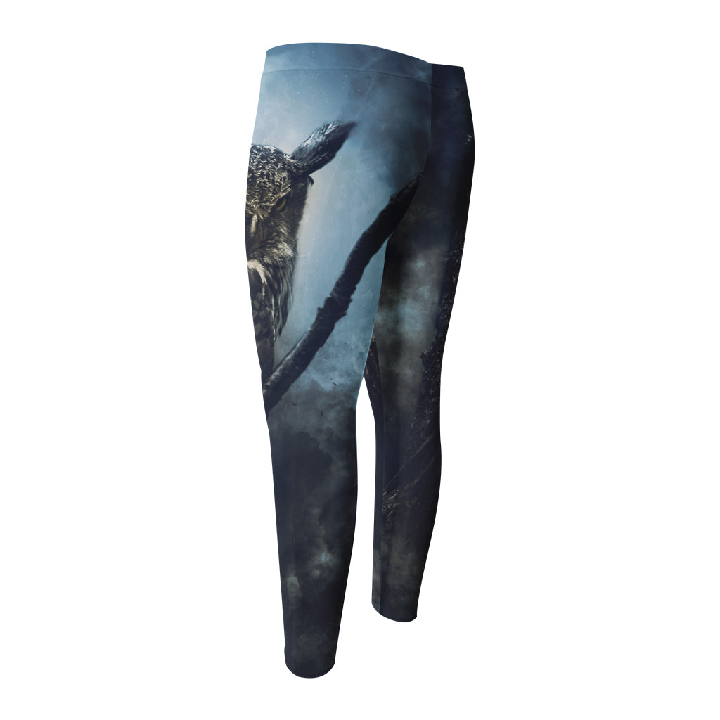 Owl At Night Print Men's Compression Pants