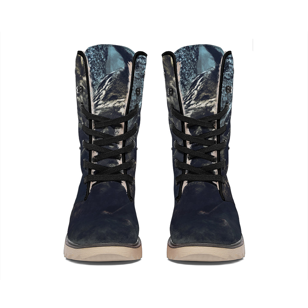 Owl At Night Print Winter Boots