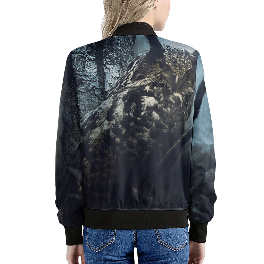 Owl At Night Print Women's Bomber Jacket
