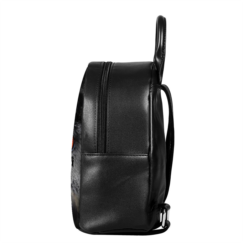 Owl Eyes Print Leather Backpack