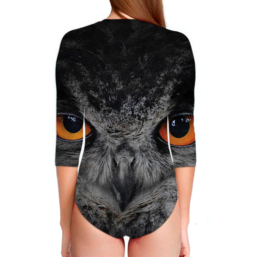 Owl Eyes Print Long Sleeve Swimsuit