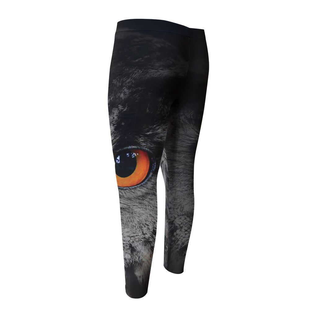 Owl Eyes Print Men's Compression Pants