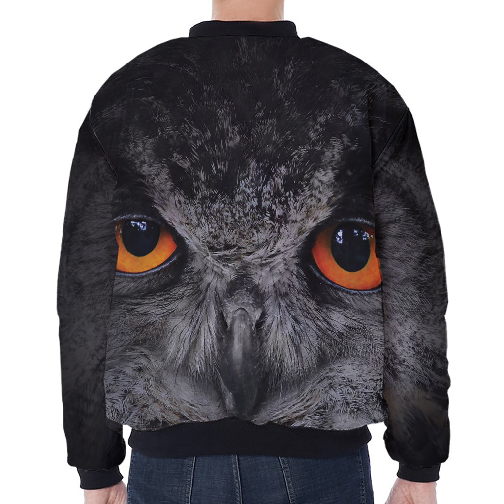 Owl Eyes Print Zip Sleeve Bomber Jacket