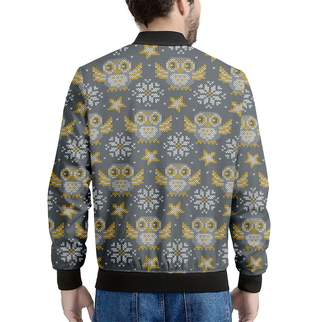 Owl Knitted Pattern Print Men's Bomber Jacket