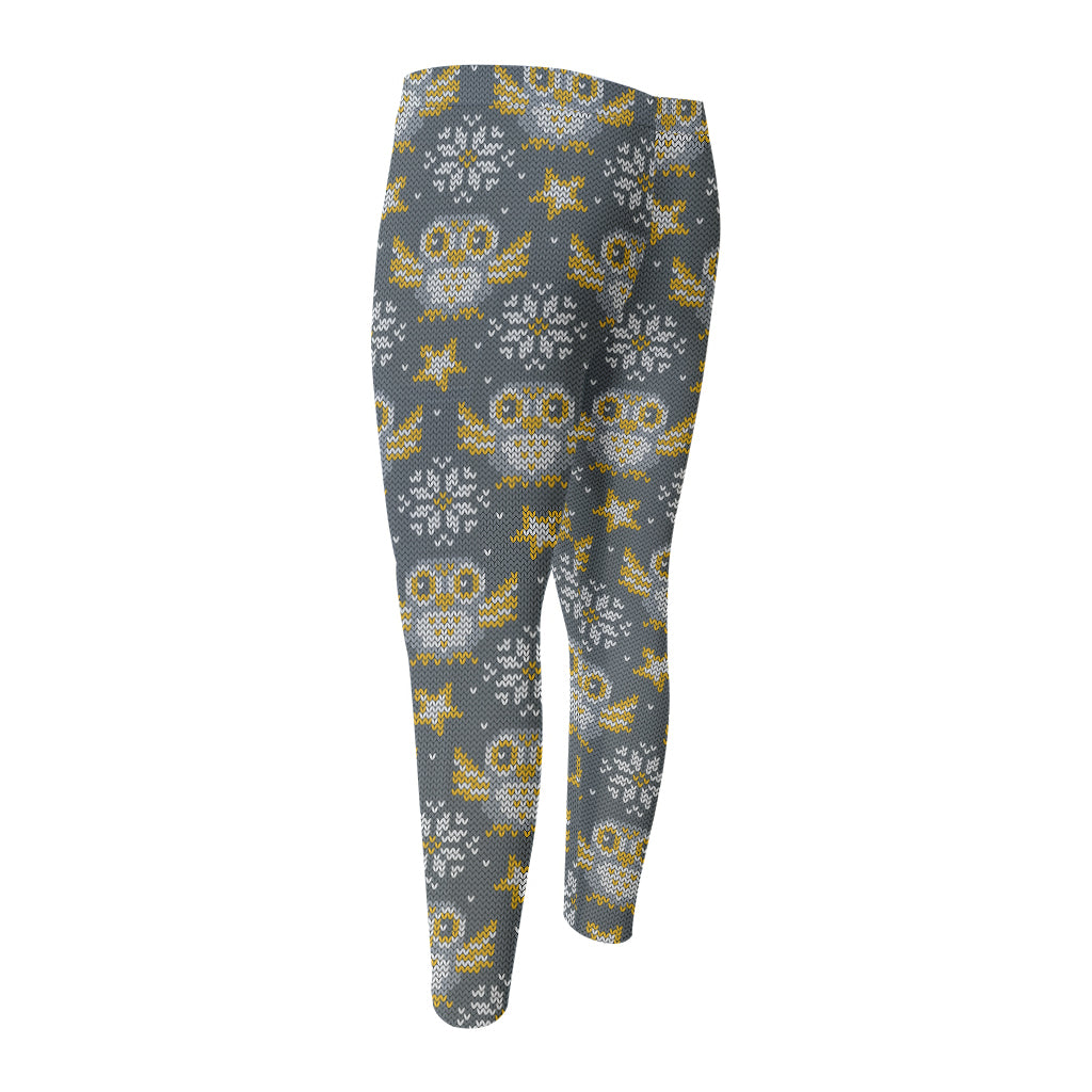 Owl Knitted Pattern Print Men's Compression Pants