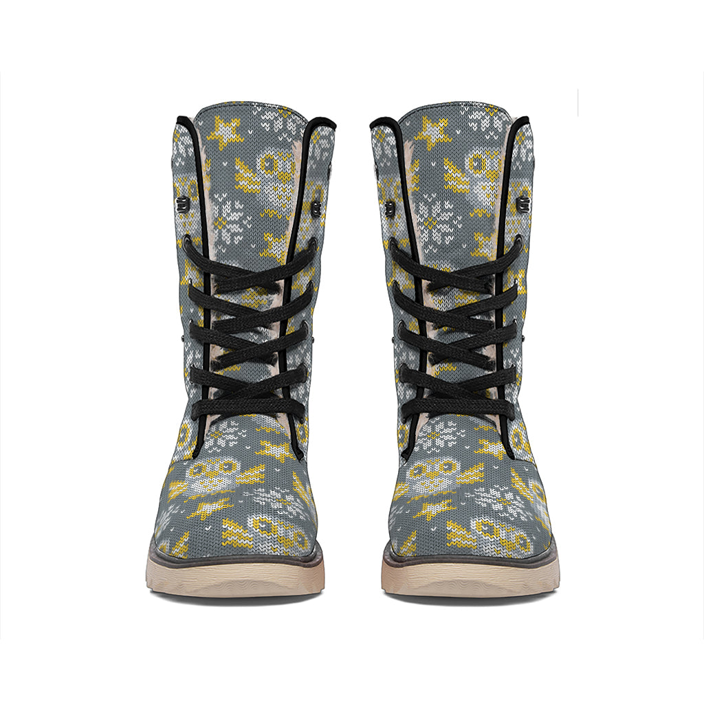 Owl Knitted Pattern Print Winter Boots
