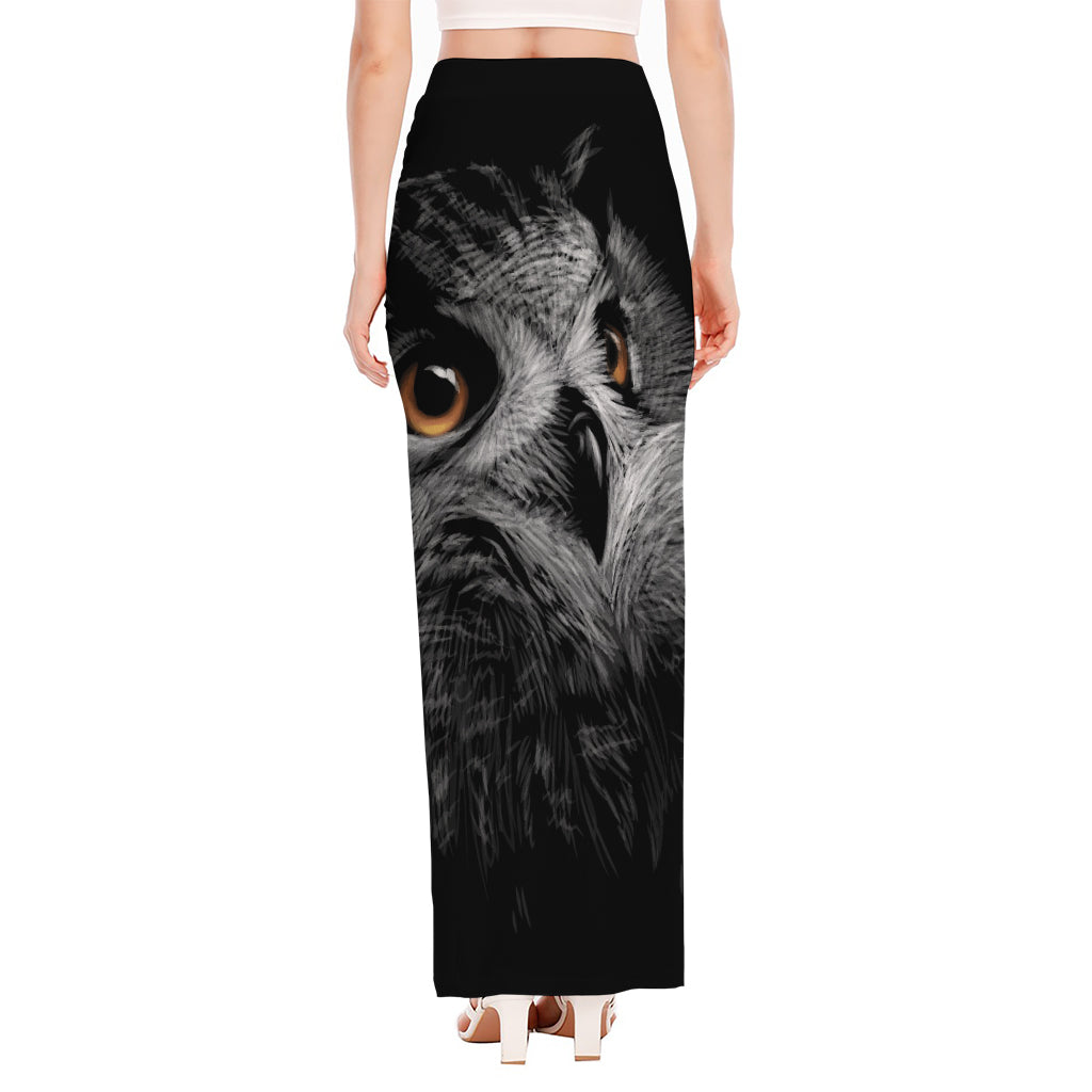 Owl Portrait Print High Slit Maxi Skirt
