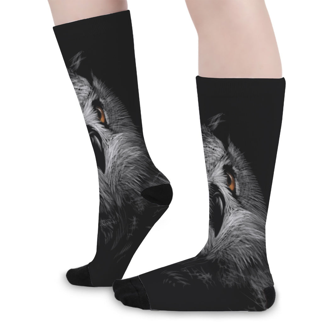 Owl Portrait Print Long Socks