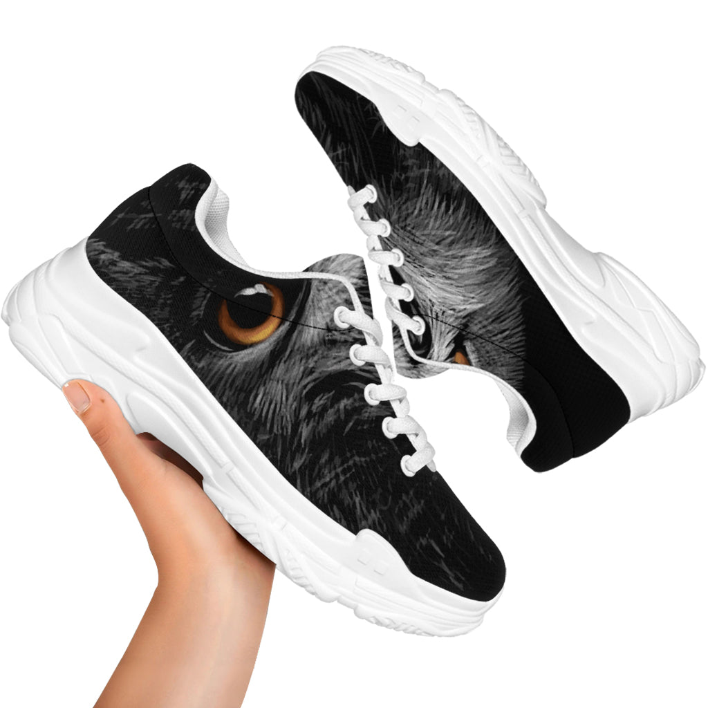 Owl Portrait Print White Chunky Shoes