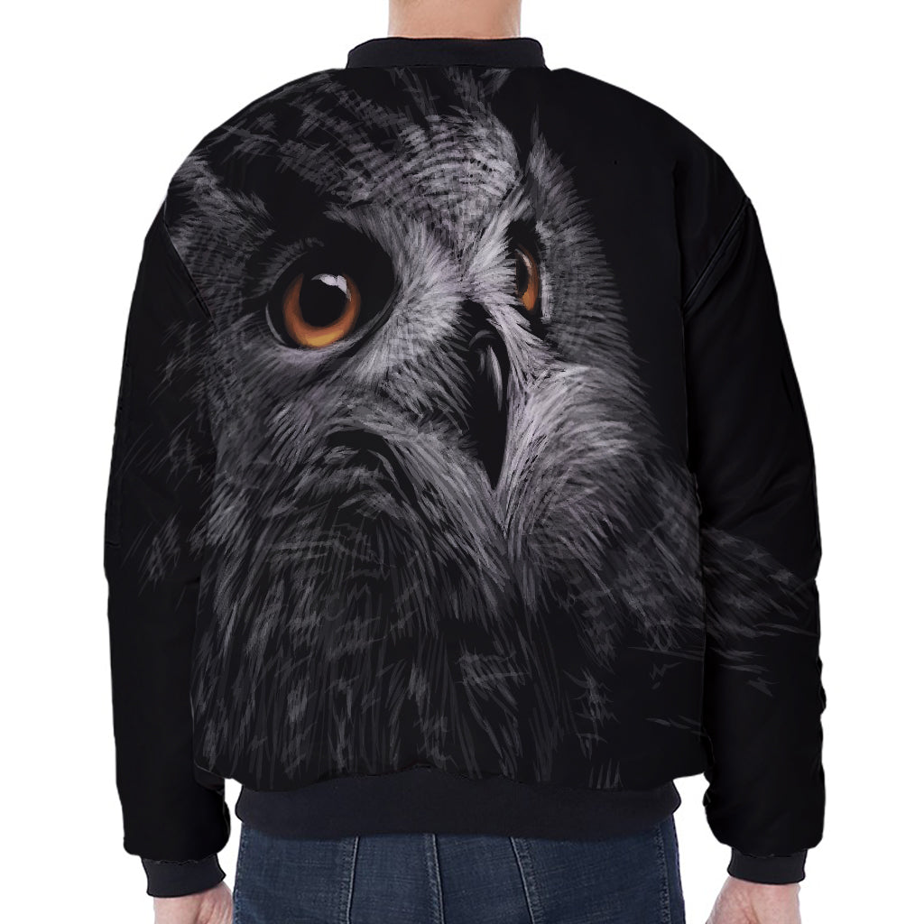 Owl Portrait Print Zip Sleeve Bomber Jacket