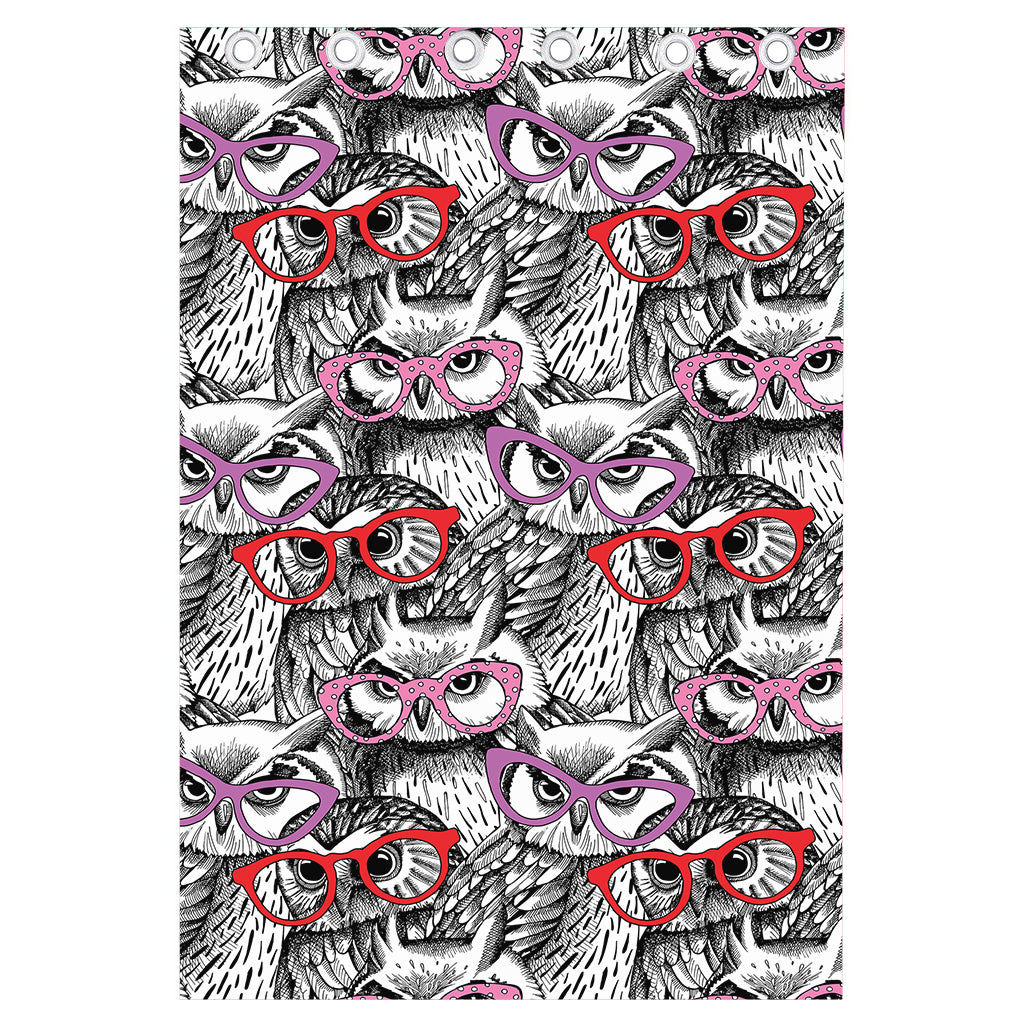 Owl With Glasses Pattern Print Curtain