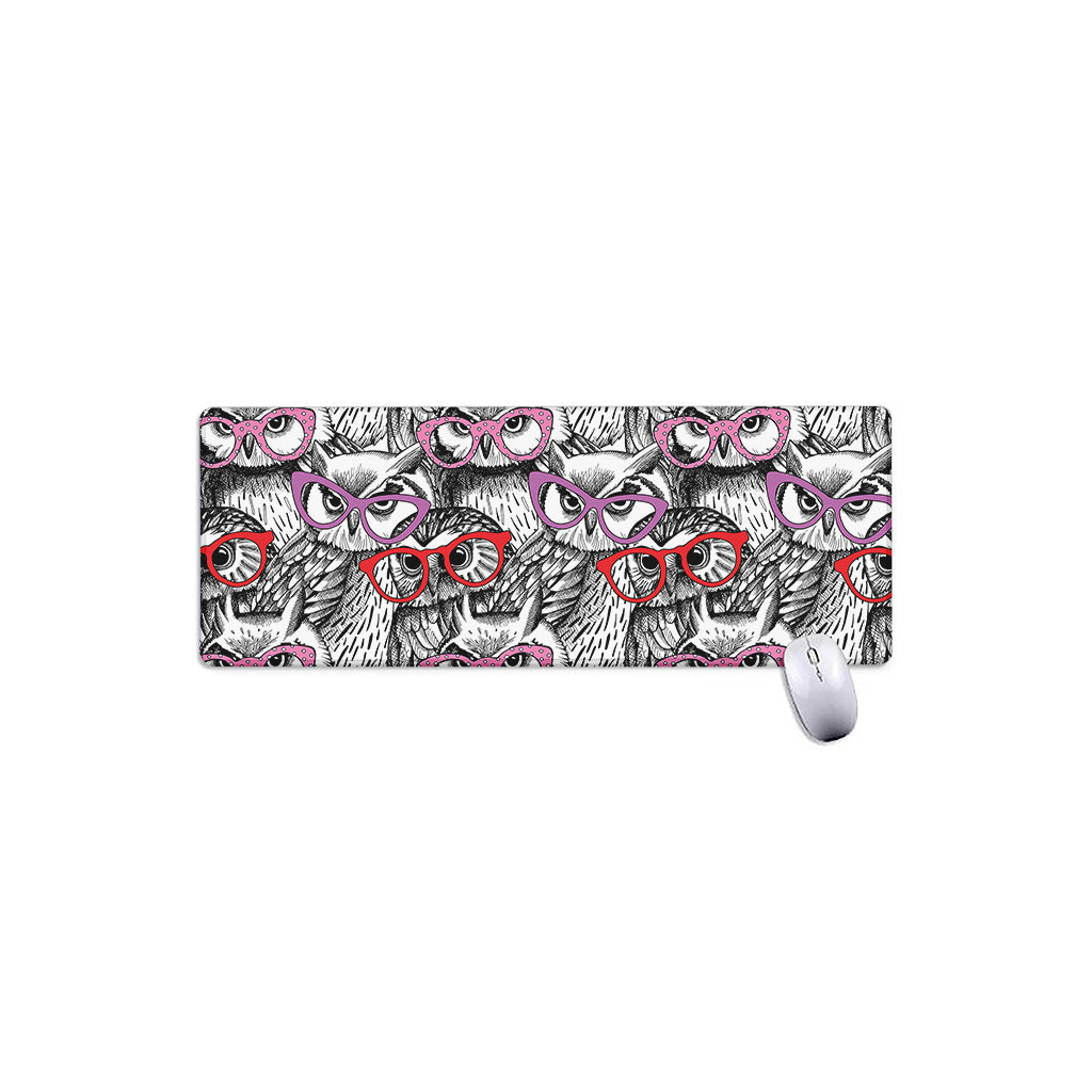Owl With Glasses Pattern Print Extended Mouse Pad