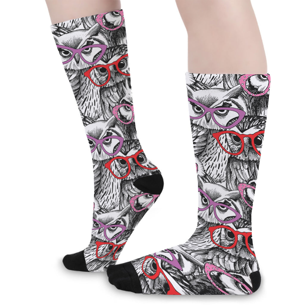 Owl With Glasses Pattern Print Long Socks