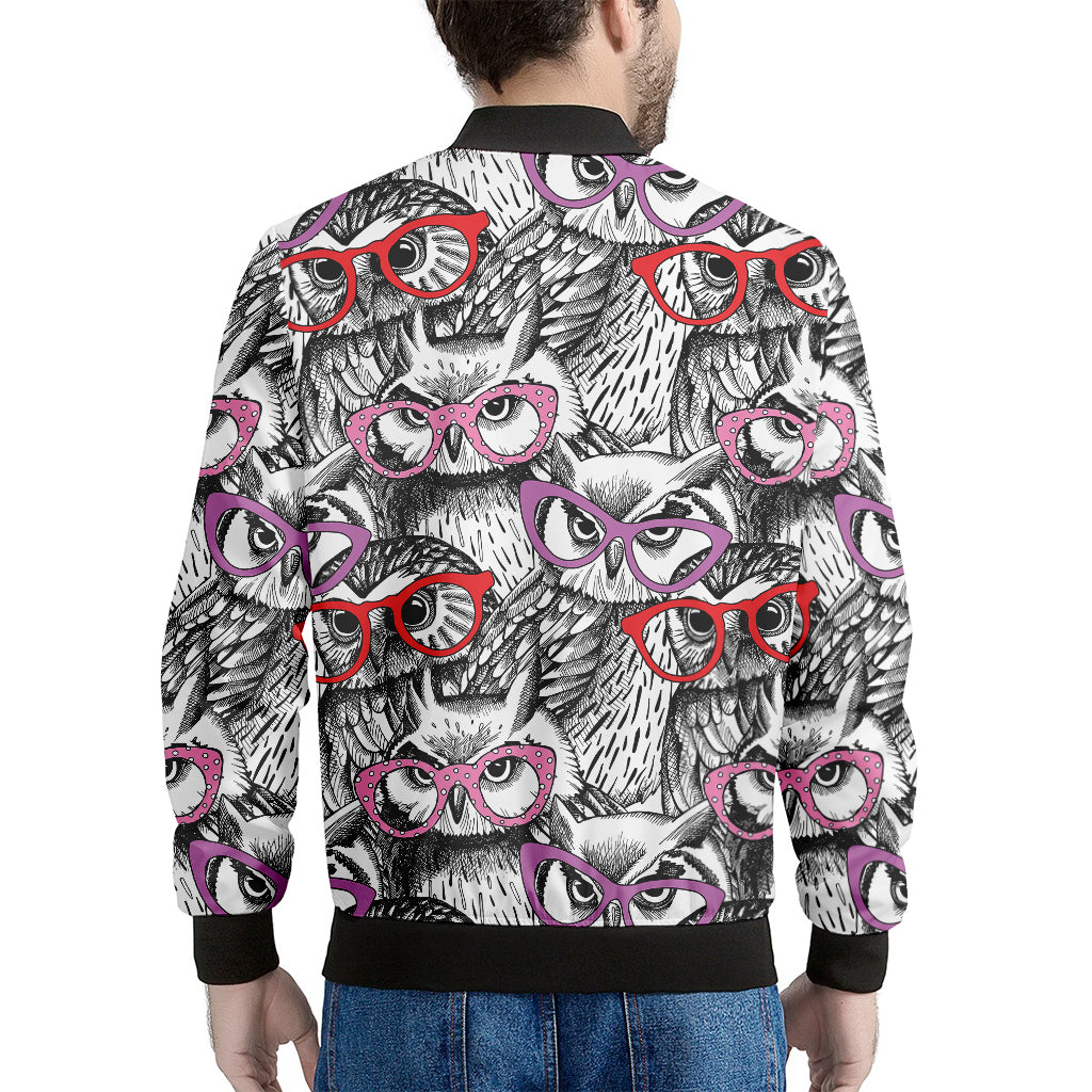 Owl With Glasses Pattern Print Men's Bomber Jacket
