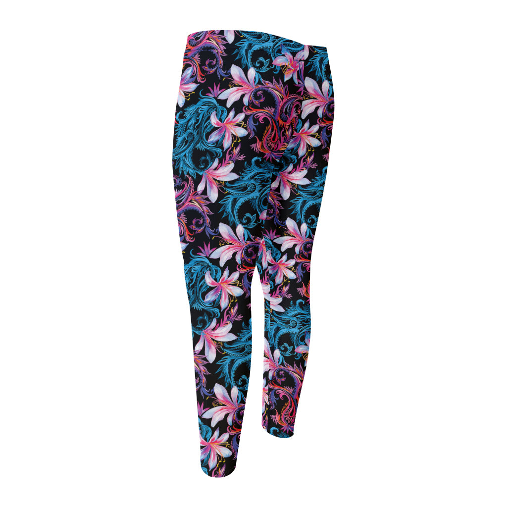 Paisley And Floral Pattern Print Men's Compression Pants
