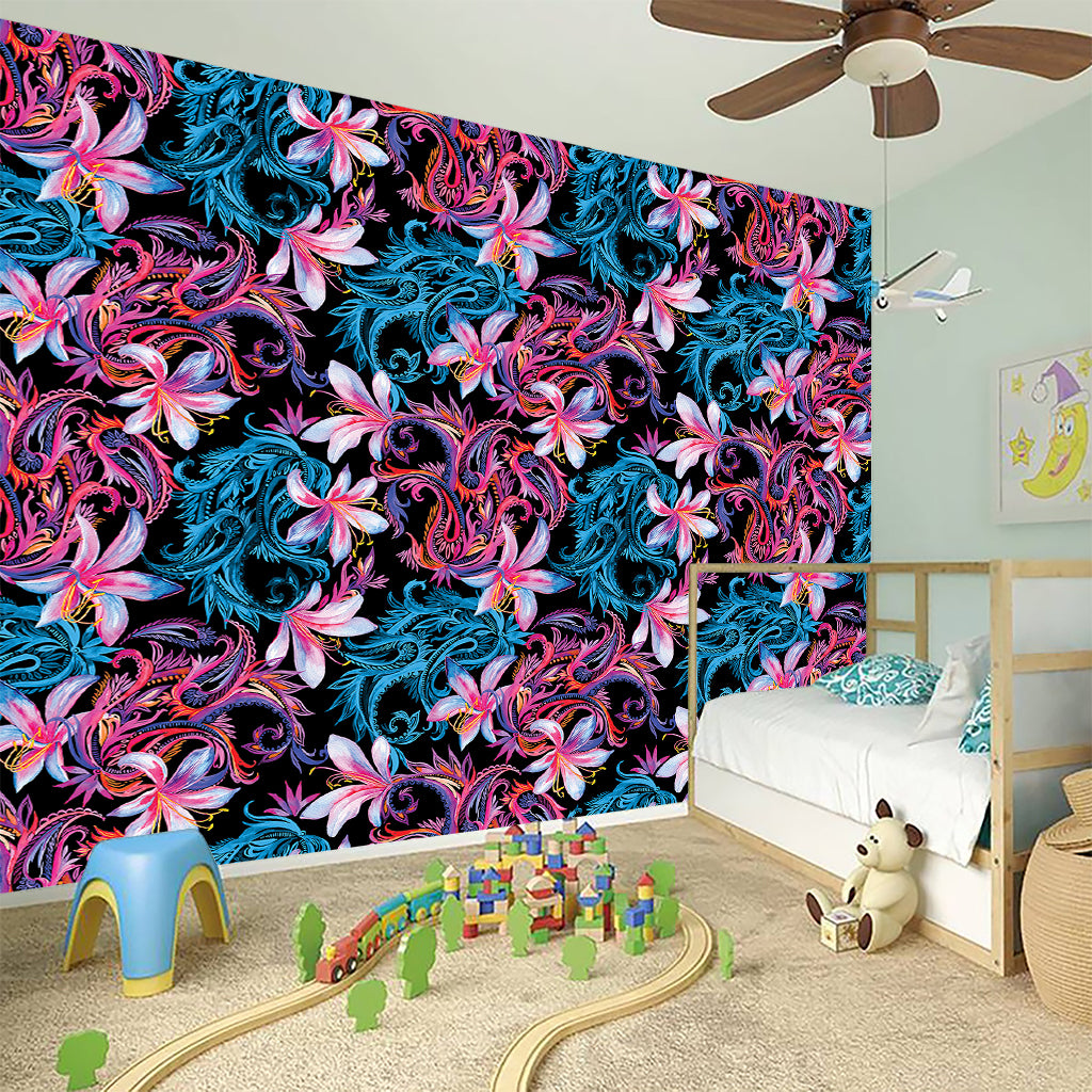 Paisley And Floral Pattern Print Wall Sticker