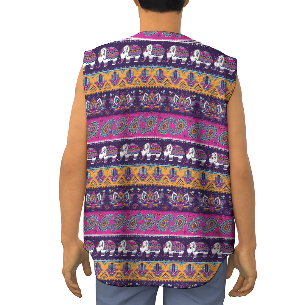 Paisley Elephant Hamsa Pattern Print Sleeveless Baseball Jersey