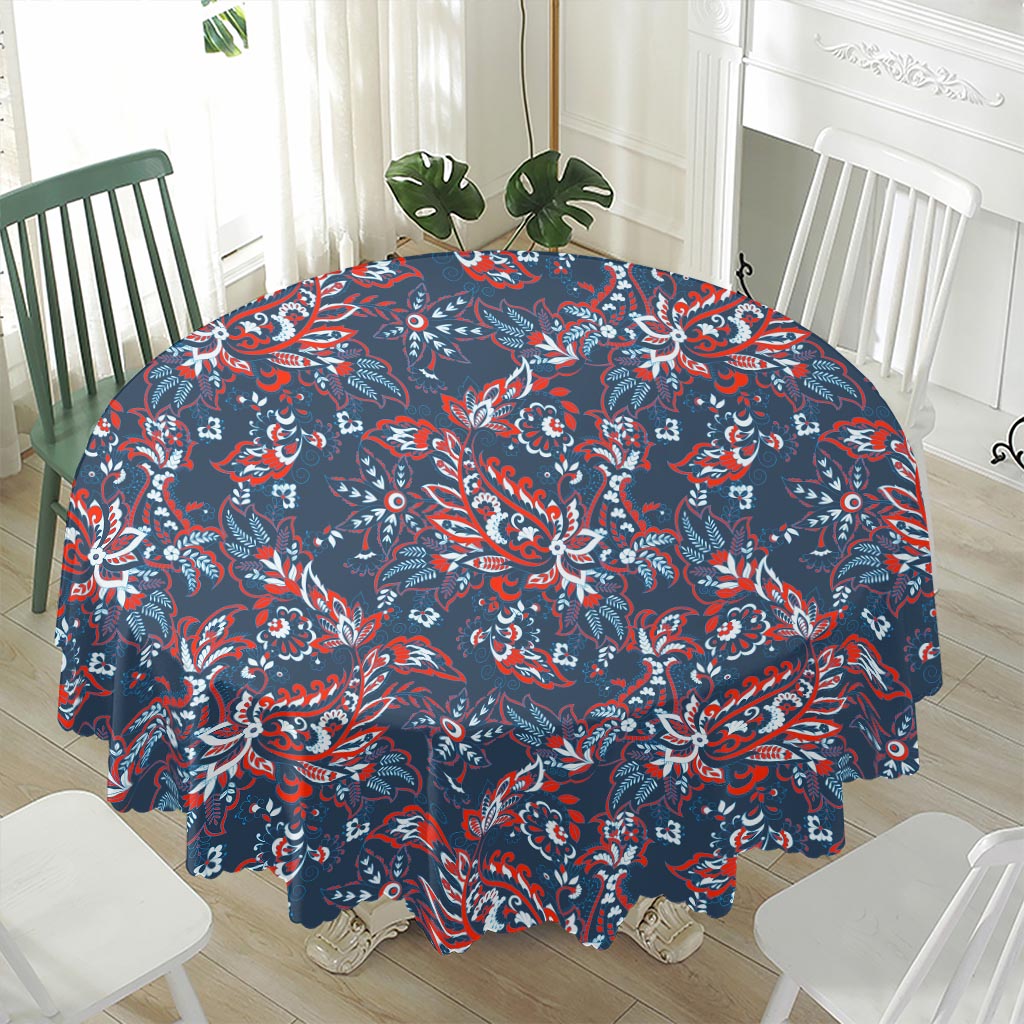 Paisley Floral Bohemian Pattern Print Waterproof Round Tablecloth