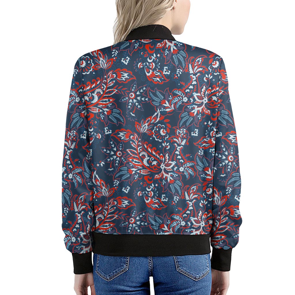Paisley Floral Bohemian Pattern Print Women's Bomber Jacket