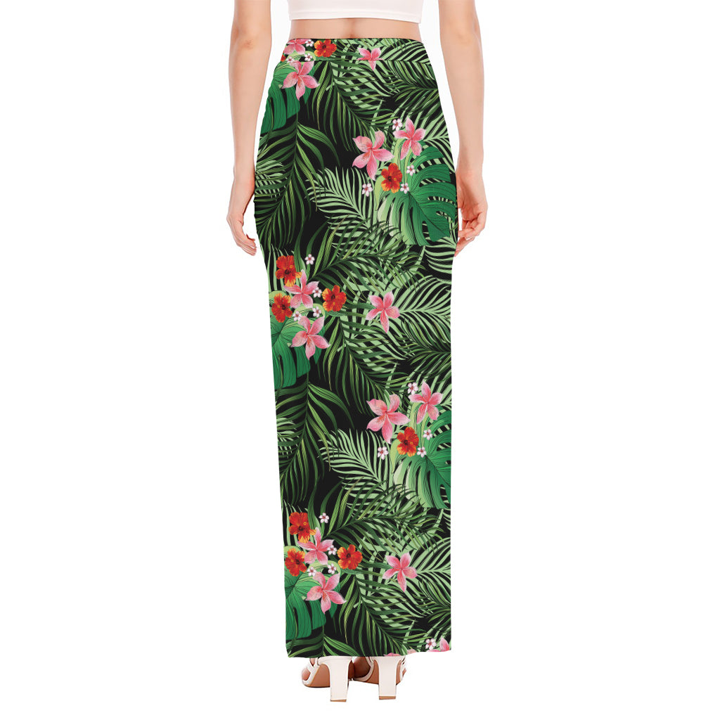 Palm Hawaiian Tropical Pattern Print High Slit Maxi Skirt