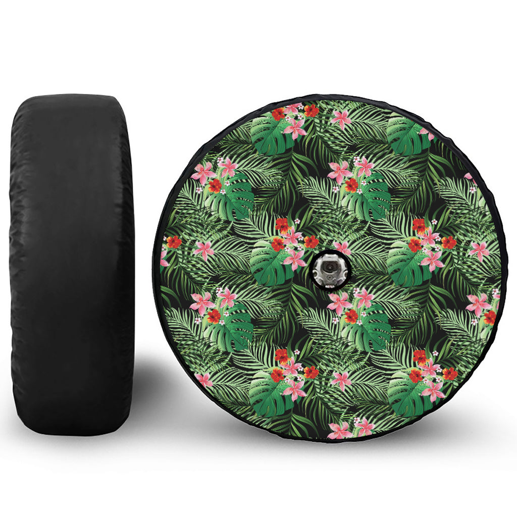 Palm Hawaiian Tropical Pattern Print Tire Cover With Camera Hole