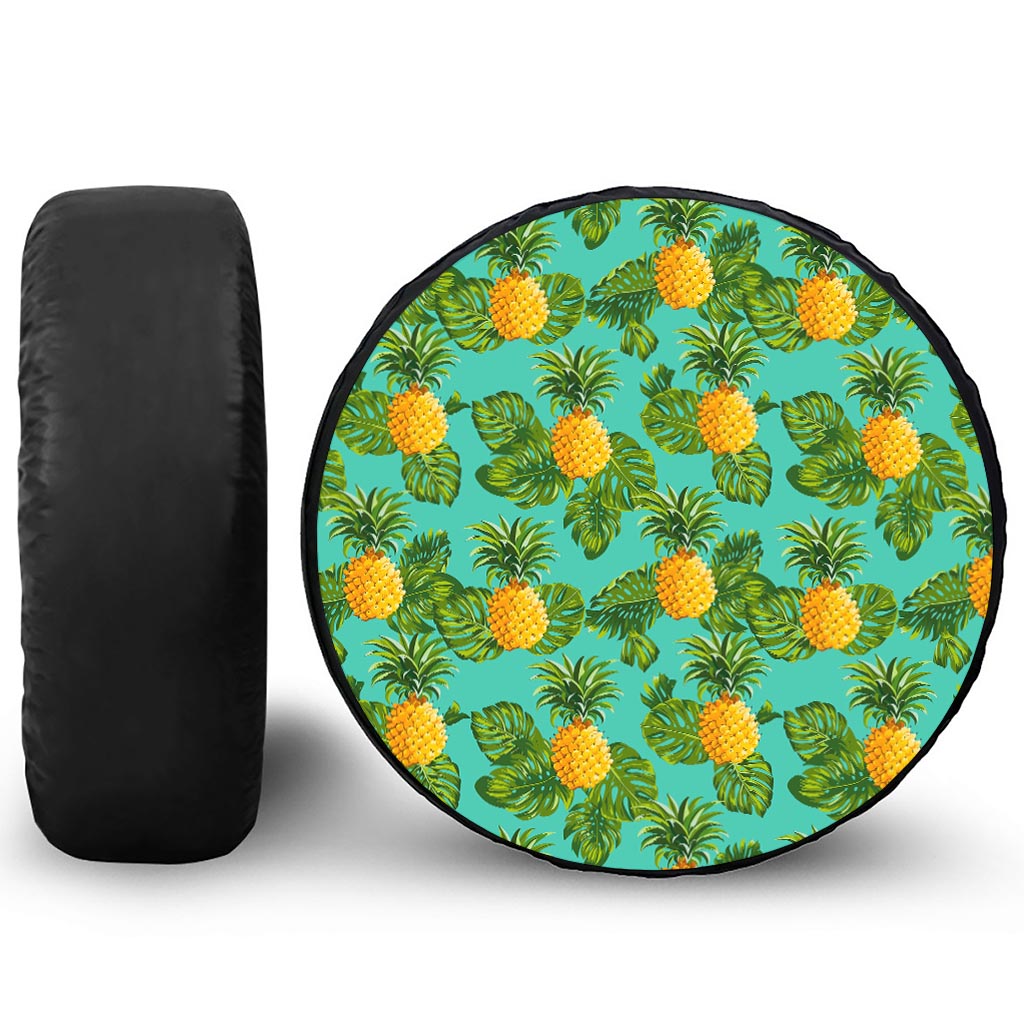 Palm Leaf Pineapple Pattern Print Leather Spare Tire Cover