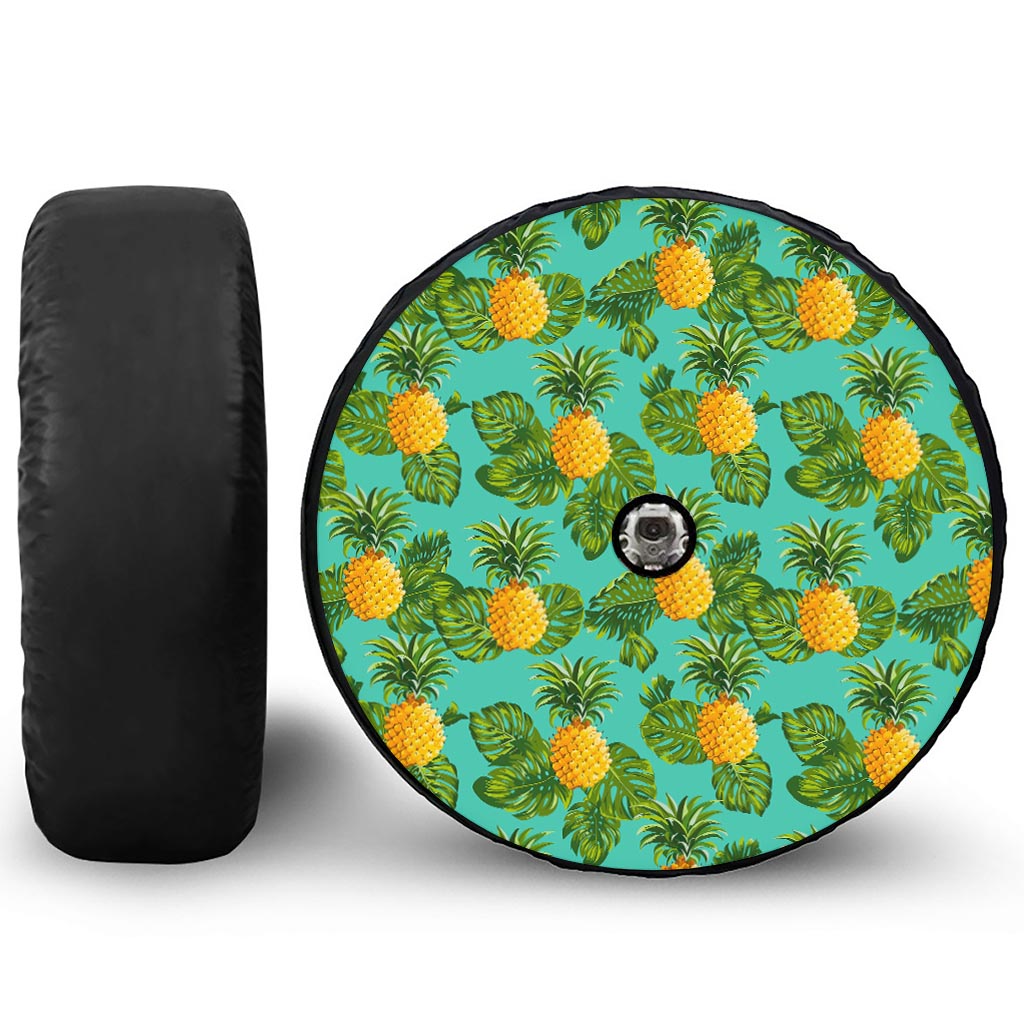 Palm Leaf Pineapple Pattern Print Tire Cover With Camera Hole