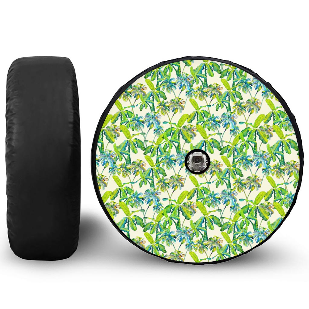 Palm Tree Banana Pattern Print Tire Cover With Camera Hole