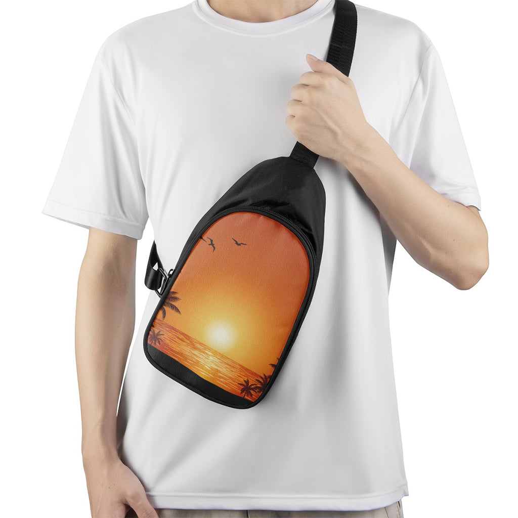 Palm Tree Beach Sunset Print Chest Bag