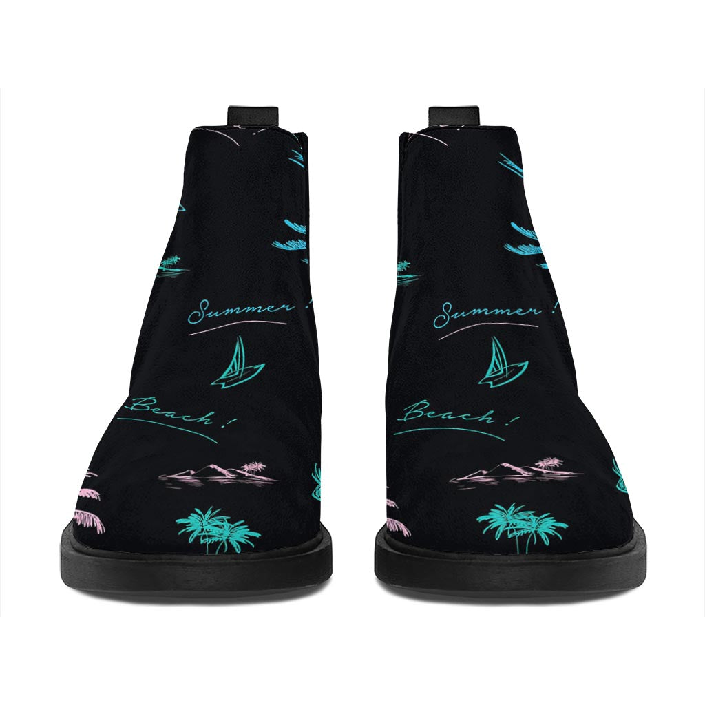 Palm Tree Summer Beach Pattern Print Flat Ankle Boots