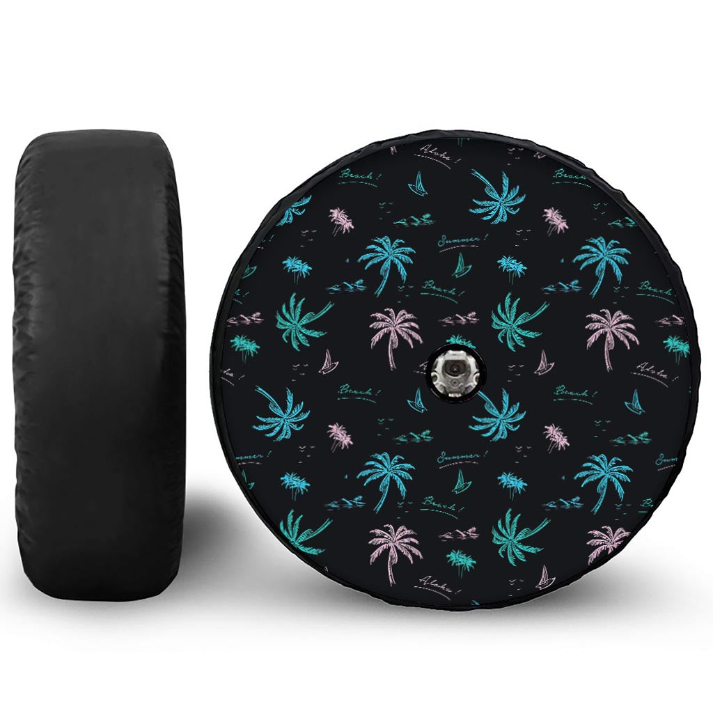 Palm Tree Summer Beach Pattern Print Tire Cover With Camera Hole