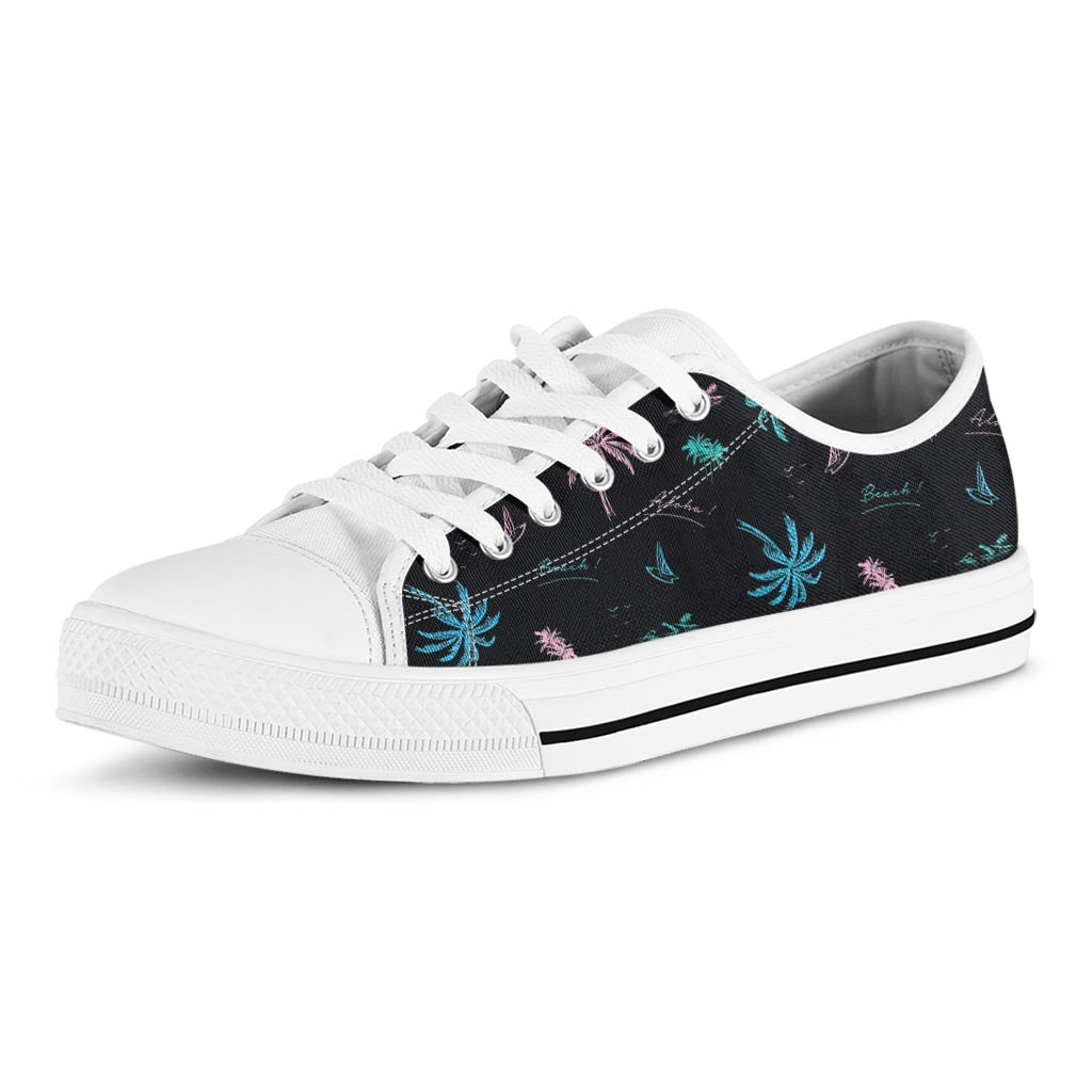 Palm Tree Summer Beach Pattern Print White Low Top Sneakers