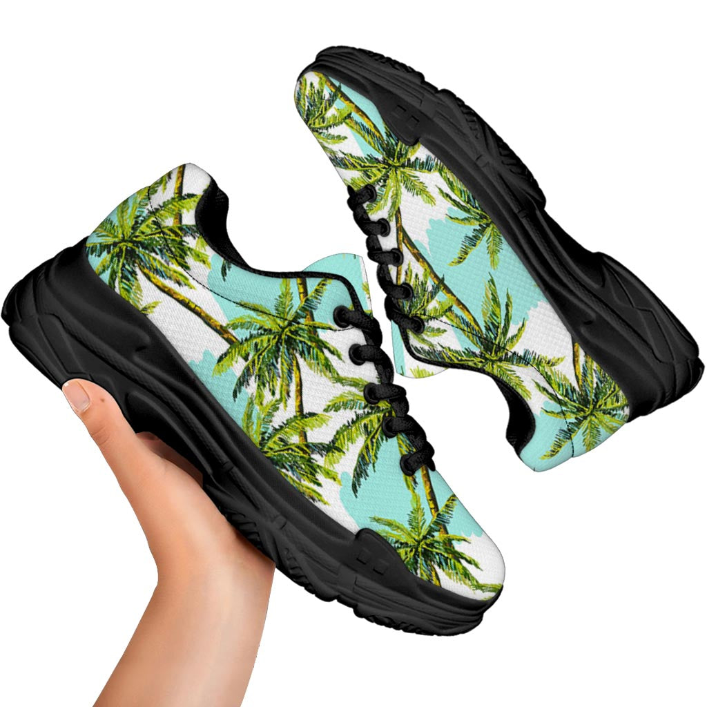 Palm Tree Tropical Pattern Print Black Chunky Shoes
