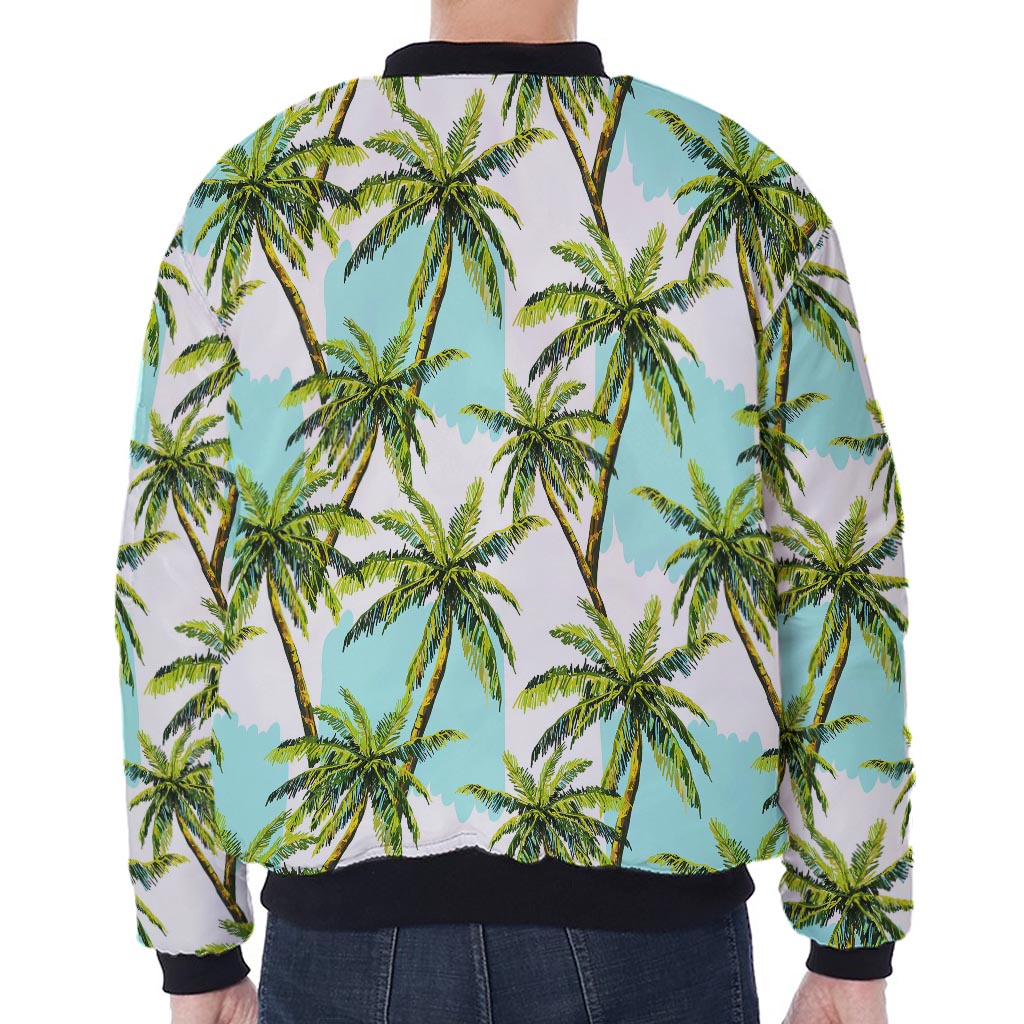 Palm Tree Tropical Pattern Print Zip Sleeve Bomber Jacket