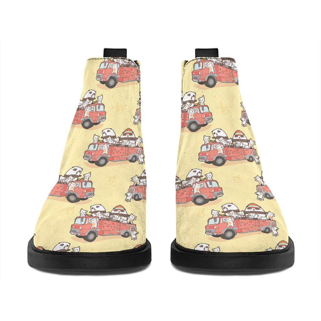 Panda Firefighter And Cat Pattern Print Flat Ankle Boots