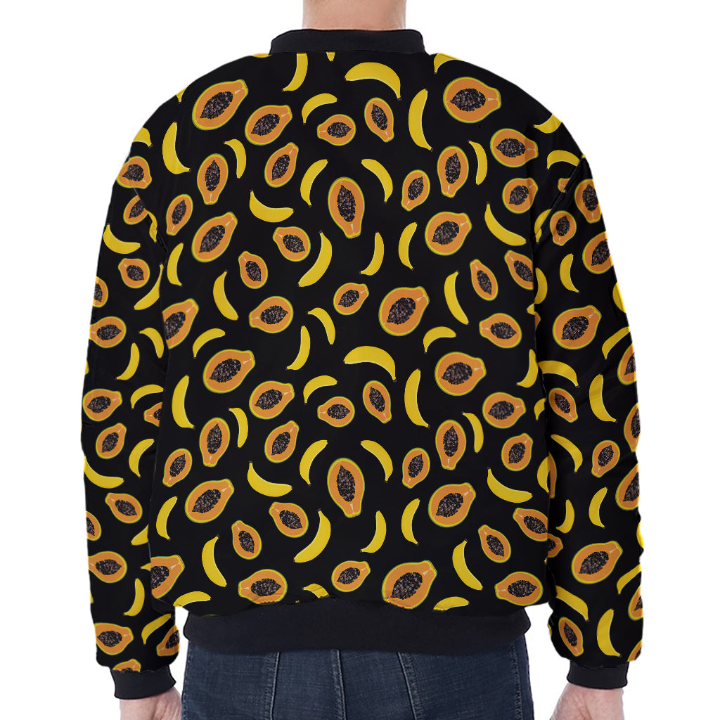 Papaya And Banana Pattern Print Zip Sleeve Bomber Jacket