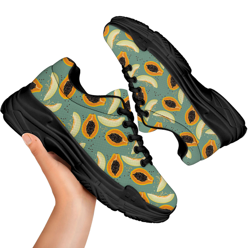 Papaya And Melon Pattern Print Black Chunky Shoes