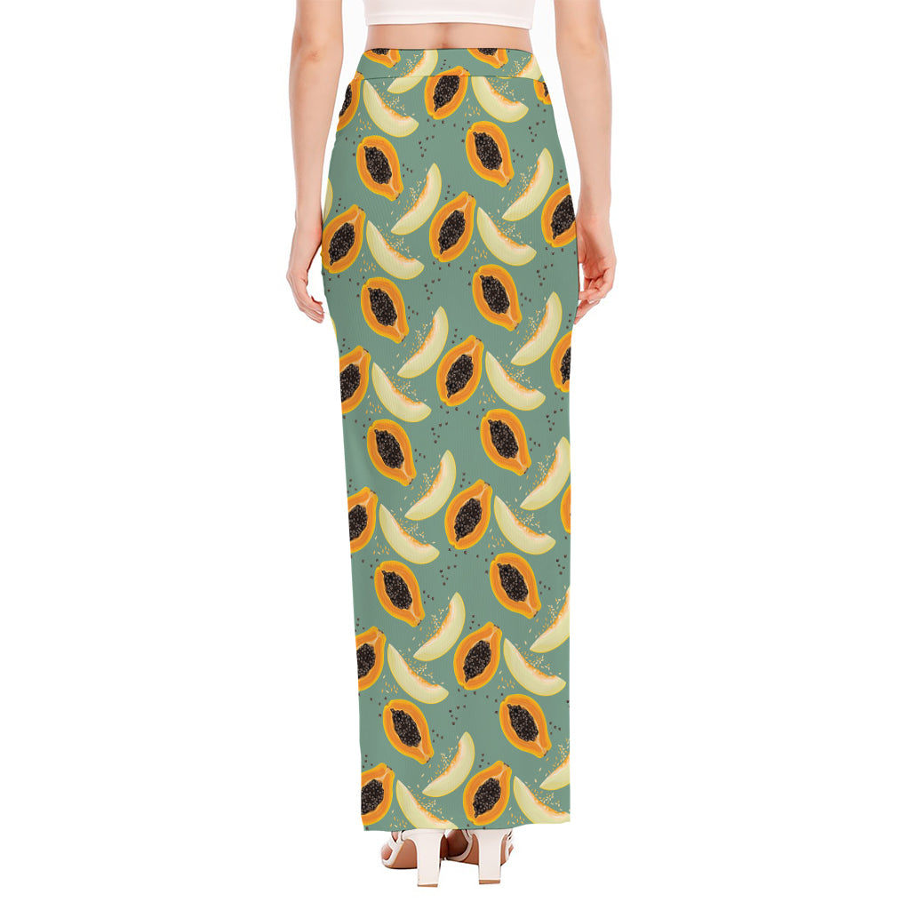 Papaya And Melon Pattern Print High Slit Maxi Skirt