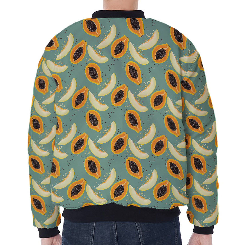 Papaya And Melon Pattern Print Zip Sleeve Bomber Jacket