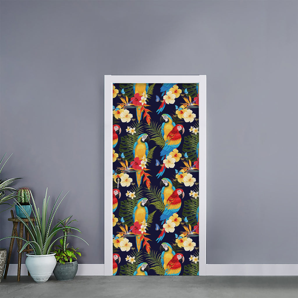 Parrot And Flower Pattern Print Door Sticker
