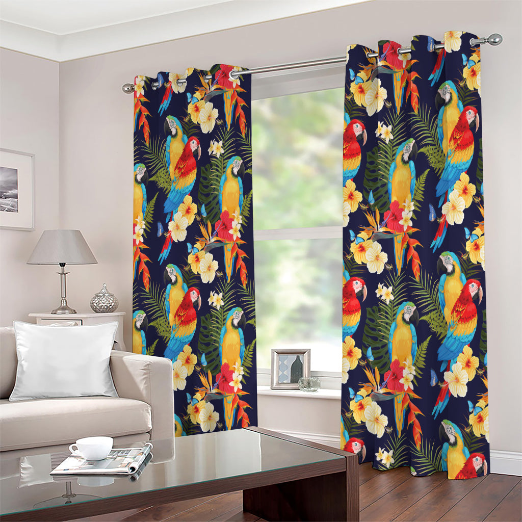 Parrot And Flower Pattern Print Extra Wide Grommet Curtains