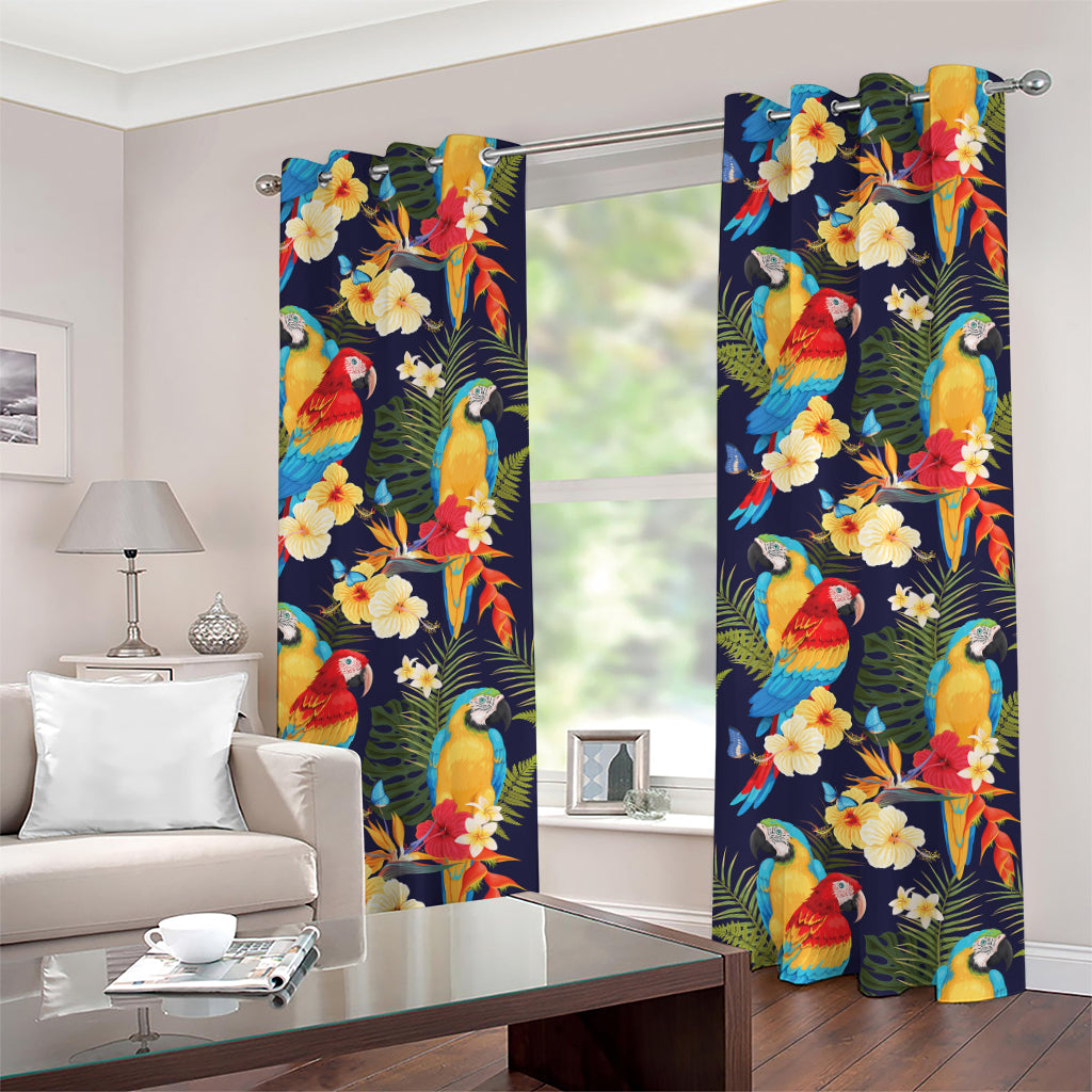 Parrot And Flower Pattern Print Grommet Curtains