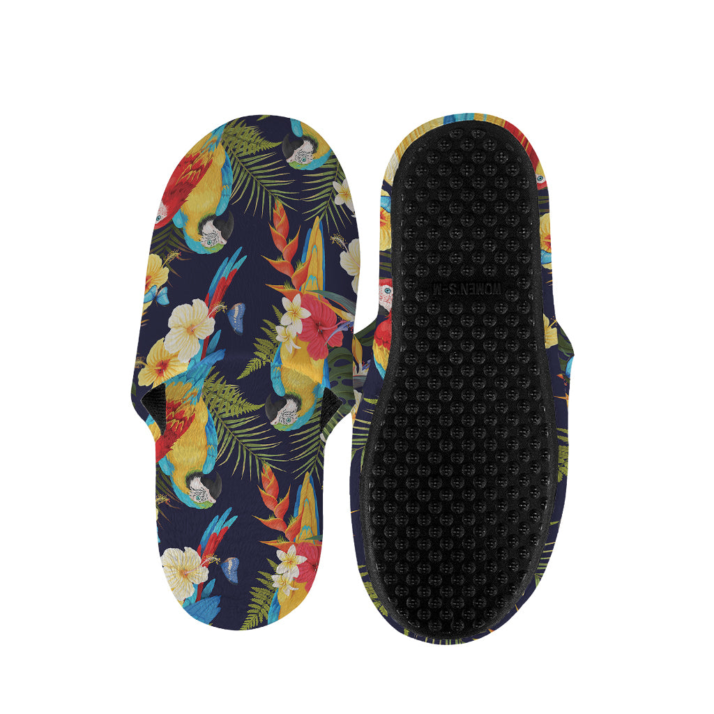 Parrot And Flower Pattern Print Slippers