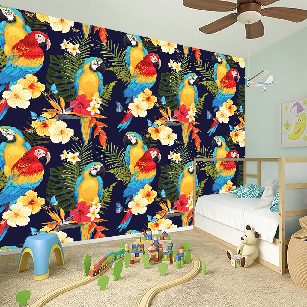 Parrot And Flower Pattern Print Wall Sticker