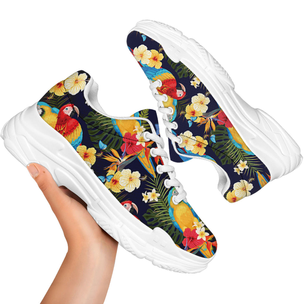 Parrot And Flower Pattern Print White Chunky Shoes