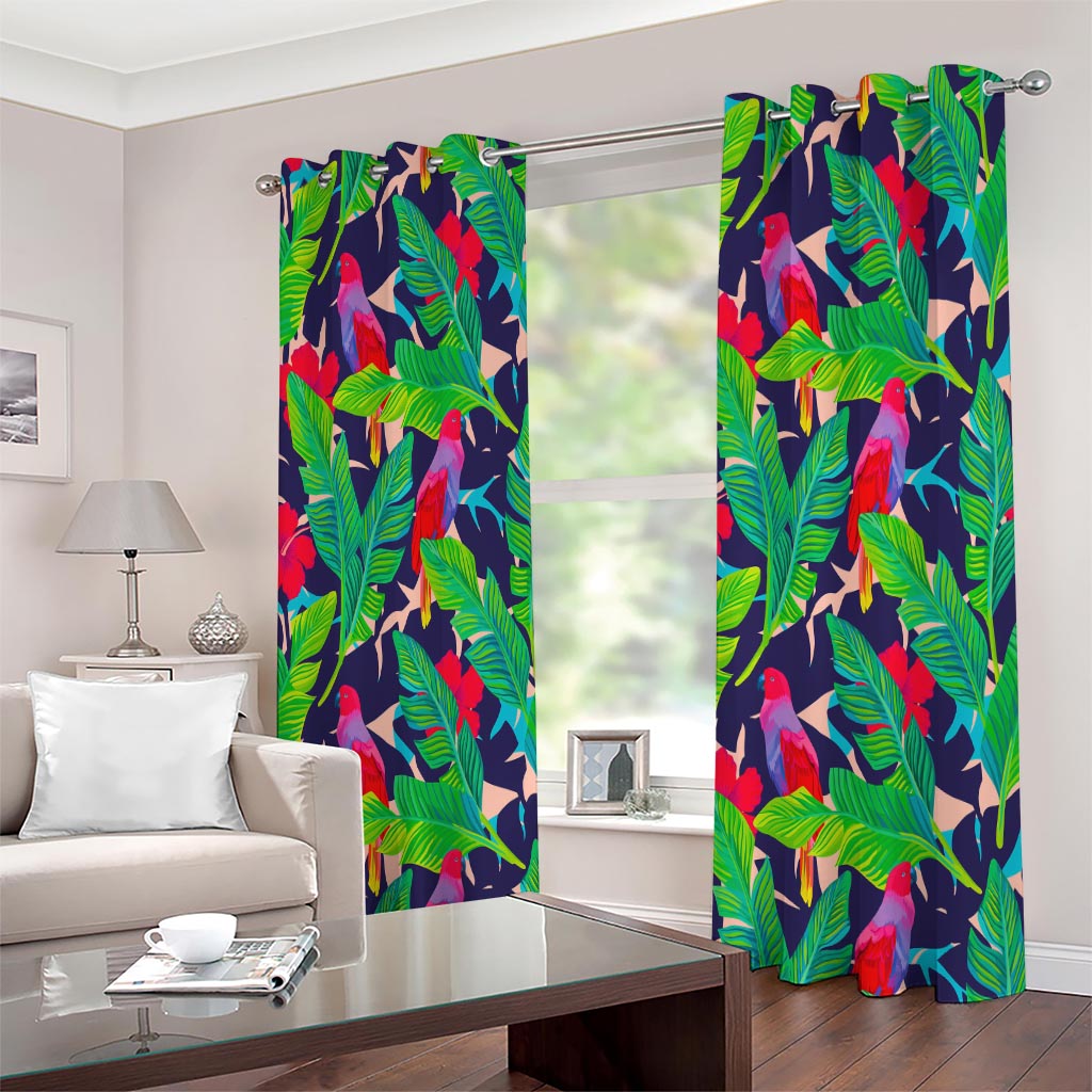 Parrot Banana Leaf Hawaii Pattern Print Extra Wide Grommet Curtains